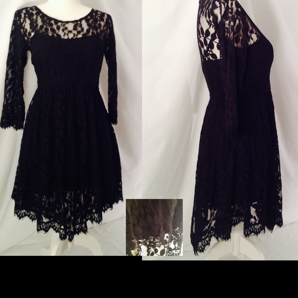 free people black long sleeve dress